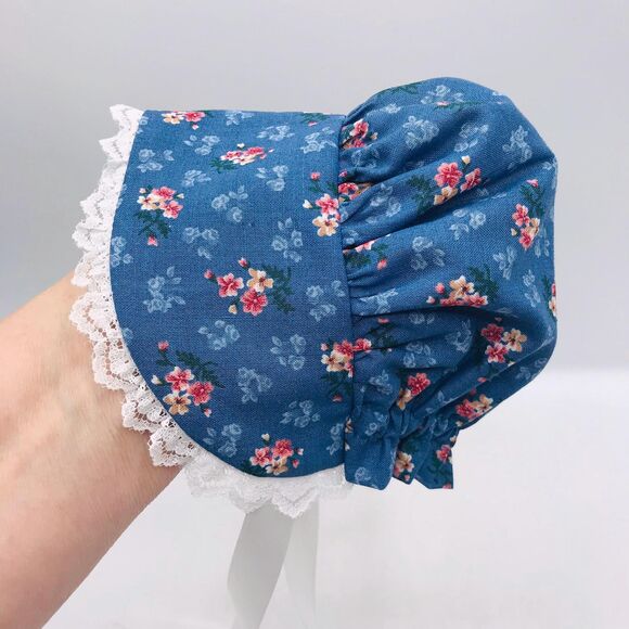 Pioneer Doll Dress & Bonnet, Handmade Outfit, For 18 Inch Dolls Blue Pink Floral - Picture 11 of 11